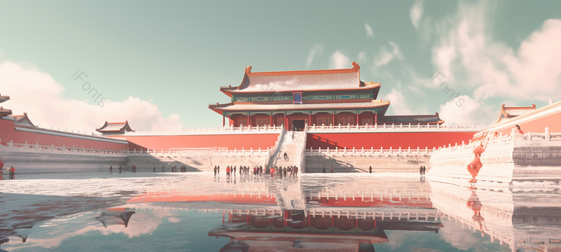 北京故宫旅游人群雨水倒影写实画,插画/手绘图,插画/手绘图库,插画/手绘图下载,插画/手绘